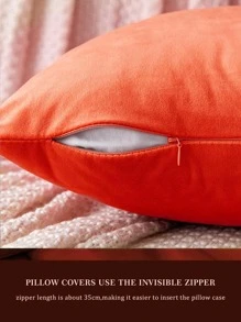 1 pc Sarung Bantal Warna Solid Tanpa Filler, Sarung Bantal Lempar Dekoratif Serat Kimia Minimalis Untuk Rumah - Coral Orange - View 3