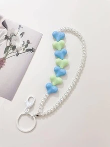 愛心和人造珍珠裝飾鑰匙圈 - 彩色 - 查看 3