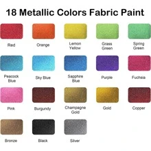 Metallic Fabric Paint, Shuttle Art 18 Metallic Colors Permanent Soft Fabric Paint in Bottles (60ml/2oz) with Brush and Stencils, Non-Toxic Textile Paint for Jeans, Bags & DIY Projects - Black - View 2