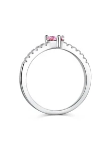 1 Bạc Thời Trang Đính Đá Cubic Zirconia Trang Trí Trái Tim Nhẫn Cho Nữ Trang Trí Hàng Ngày - Màu Hồng Tươi - Xem 5