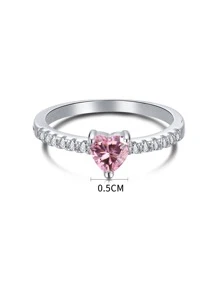 1 Bạc Thời Trang Đính Đá Cubic Zirconia Trang Trí Trái Tim Nhẫn Cho Nữ Trang Trí Hàng Ngày - Màu Hồng Tươi - Xem 6
