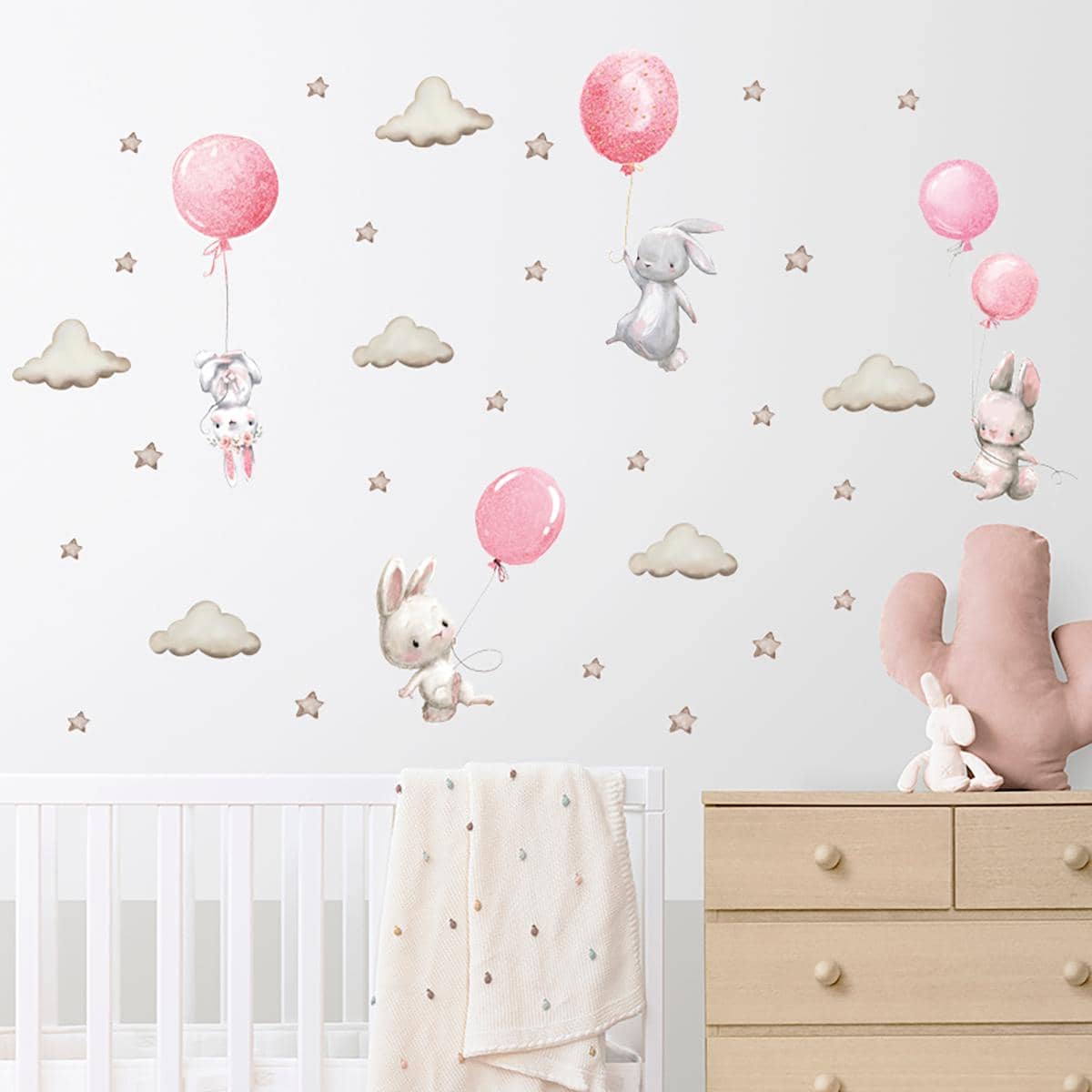 BRUP 1pc Cartoon Rabbit & Cloud Pattern Wall Sticker - Multicolor - View 1