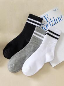 3 pares de calcetines de tripulación a rayas, otoño