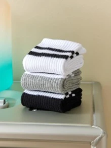 3 pares de calcetines de tripulación a rayas, otoño