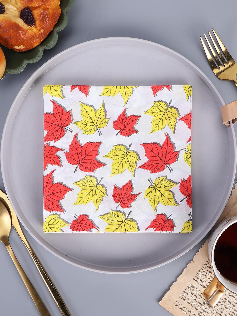 20入組紙質一次性餐巾創意楓葉圖案一次性餐巾派對用 - 彩色 - 查看 1