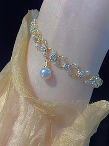 1 Pieza Pulsera De Moda De Aleación De Zinc Y Perlas De Imitación Con Decoración De Cuentas Para Mujeres Para Decoración Diaria