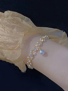 1 Pieza Pulsera De Moda De Aleación De Zinc Y Perlas De Imitación Con Decoración De Cuentas Para Mujeres Para Decoración Diaria