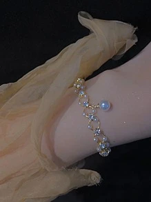 1 Pieza Pulsera De Moda De Aleación De Zinc Y Perlas De Imitación Con Decoración De Cuentas Para Mujeres Para Decoración Diaria