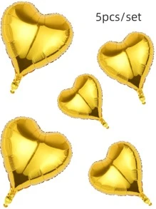 Party Anny Long 5pcs/set Aluminum Decorative Balloon, Creative Solid Color Heart Shaped Balloon For Wedding, Party Decoration - Gold - View 3