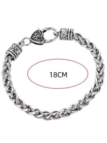 1入組時尚鋅合金搭扣設計手鏈適合女士日常裝飾 - 復古銀色 - 查看 5