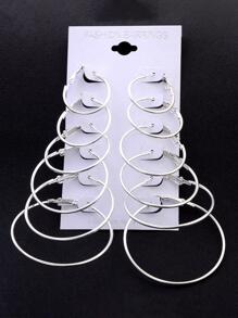 6對/套時尚銅合金極簡圓耳環適合女士日常裝飾 - 銀色 - 查看 1