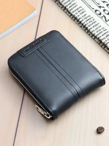 SHABILI Nueva cartera corta de hombre, billetera de gran capacidad multifunción con múltiples ranuras para tarjetas, con cremallera - Negro - Ver 1