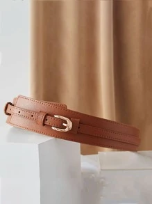 金屬扣寬腰帶 - 棕色 - 查看 3