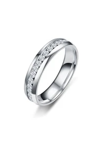 1入組精美不銹鋼方晶鋯石裝飾戒指適合男士女士日常裝飾,適用於首飾類禮品和派對 - 銀色 - 查看 2