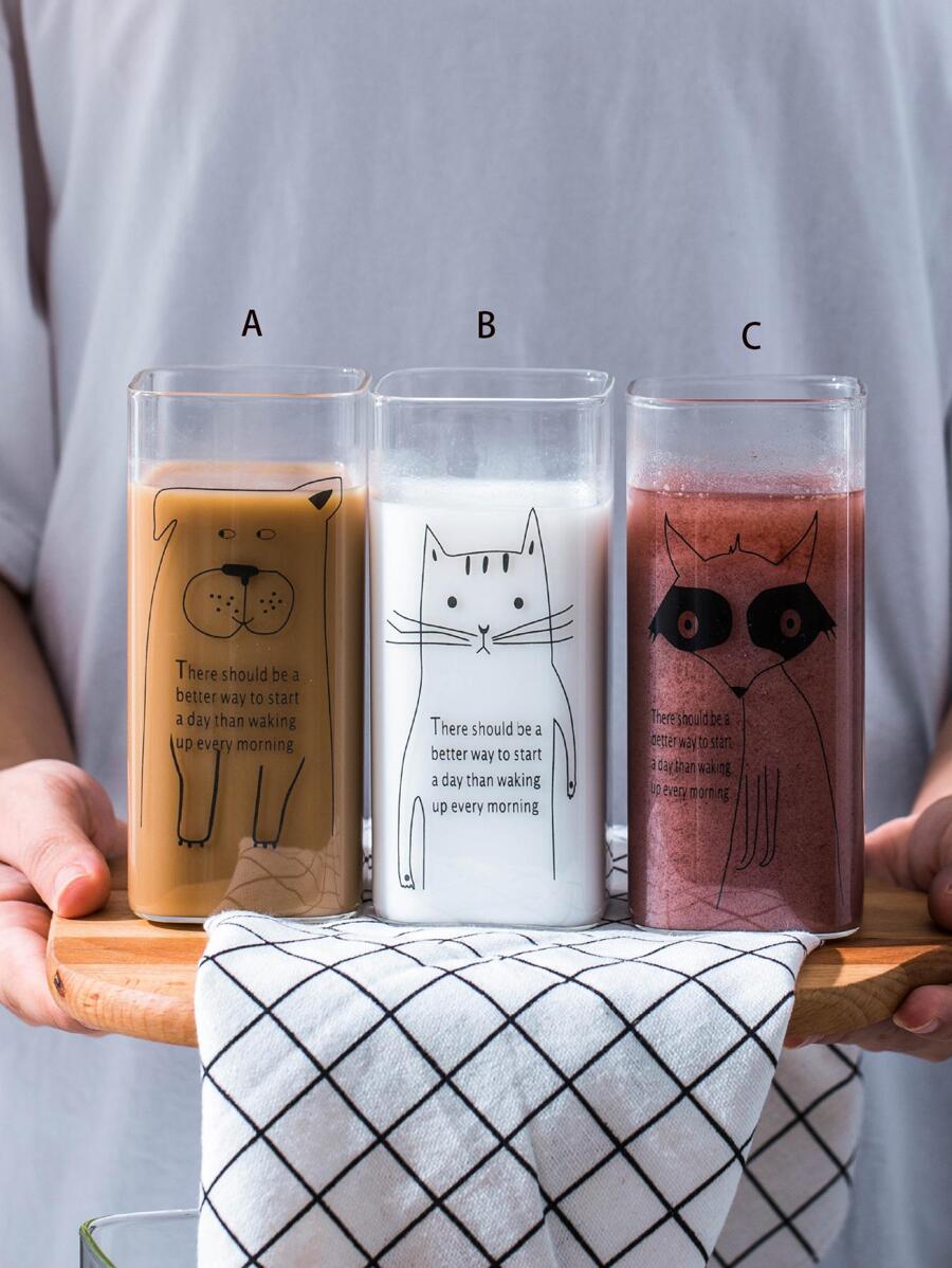 1入組動物印花玻璃杯子 - 無色 - 查看 1