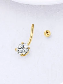 1入組簡約風格925 銀鍍帶18K金鑲嵌圓形肚臍圓環適合女士,禮品 - 金黃色 - 查看 10