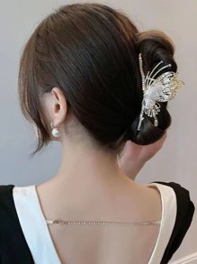 水鑽蝴蝶設計髮爪 - 金色 - 查看 4