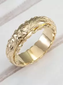 1 st elegant ring med blomsterdesign, lämplig för kvinnor, alla hjärtans dag, bröllop, förlovning, årsdag, festsmycken, mors dag-present - Gult guld - Visa 3