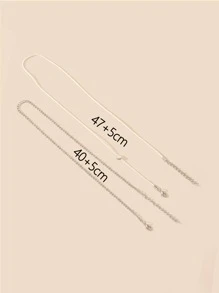 2入組時尚簡約鋅合金愛心裝飾分層腳鏈適合女士適合夏天海灘裝飾用品 - 銀色 - 查看 4