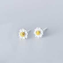 1對時尚純銀雛菊裝飾耳釘適合女士日常裝飾 - 銀色 - 查看 3