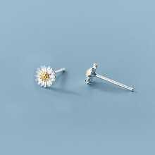1對時尚純銀雛菊裝飾耳釘適合女士日常裝飾 - 銀色 - 查看 5