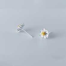 1對時尚純銀雛菊裝飾耳釘適合女士日常裝飾 - 銀色 - 查看 4