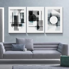 3 Panels Abstract Art Modern Canvas Prints Wall Art Paintings, Home Bathroom Wall Decor Posters, Abstract Geometry Wall Artworks Pictures for Living Room Wall Decor Panels - 杏色 - 查看 2
