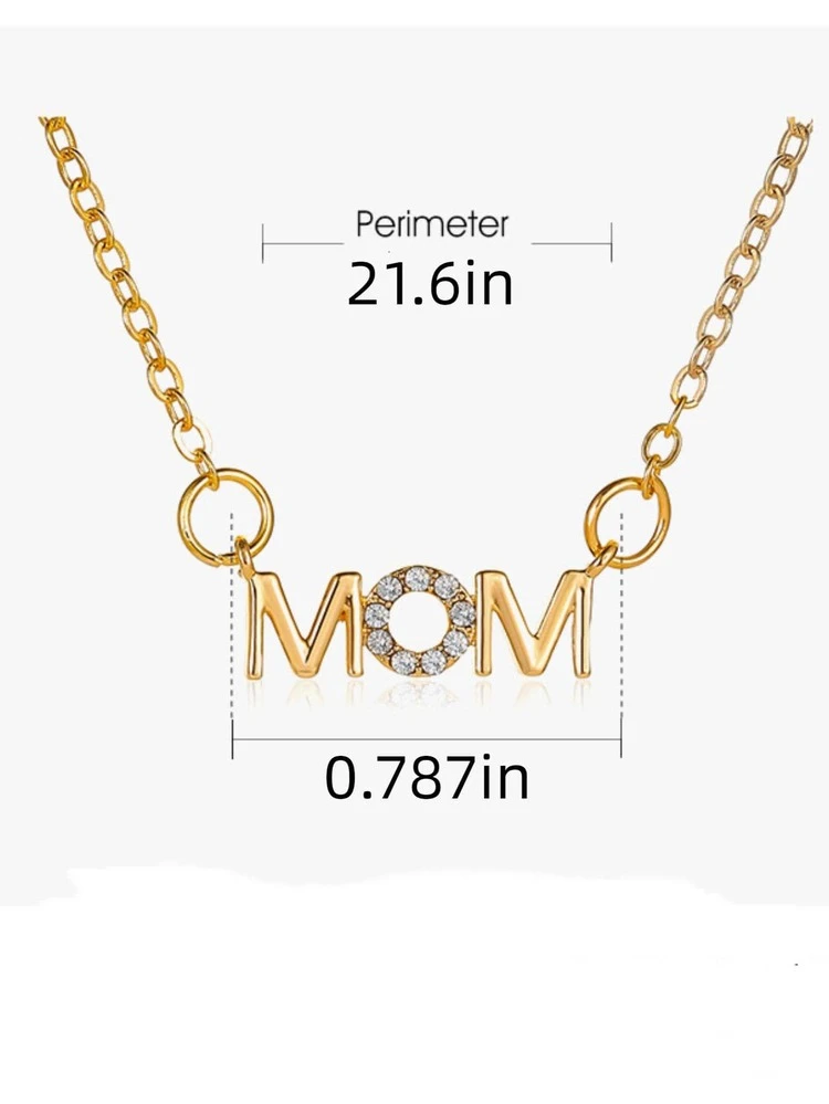 1pc Fashion Titanium Alloy Letter MOM Pendant Necklace For Women For Festival Gift - Gold - View 2
