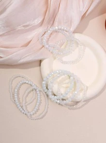 9入組/套透明串珠手鏈 - 白色 - 查看 3