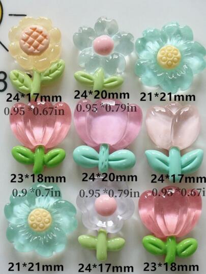 10pcs Mixed-Style Transparent Flower & Cartoon Shaped Resin Accessories For DIY, Suitable For Earrings, Hair Ornaments, Stationery, Phone Cases, Keychains, Cups, Shoes, Refrigerator Stickers, Decoration Patch, Jewelry Making Material Bundle, Includes Free Double-Sided Tape Valentines