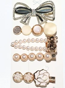 5 chiếc kẹp tóc trang trí đính đá & ngọc trai giả - Nhiều màu - Xem 2