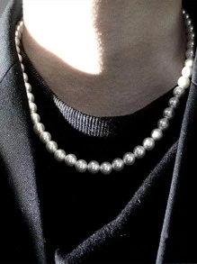 1入組時尚玻璃石頭裝飾串珠項鏈適合男士日常裝飾龐克嘻哈風格,適用於首飾類禮品和派對