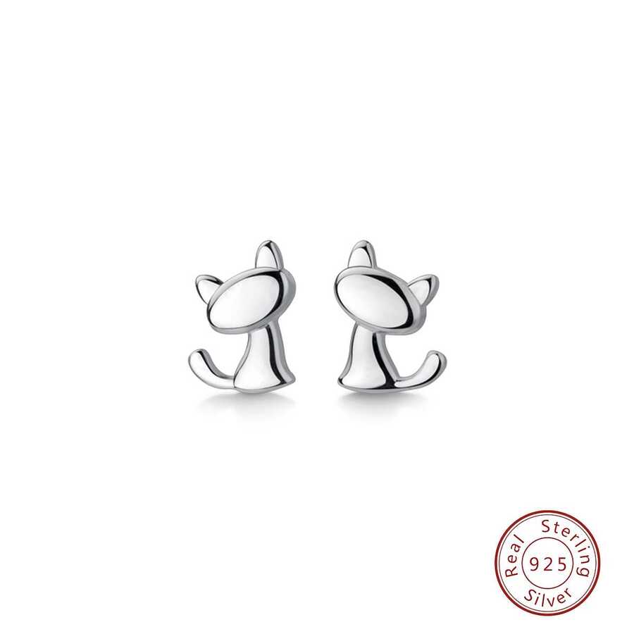 1 Cặp Thời Trang Bạc Mèo Hoạt Hình Trang Trí Bông Tai Nữ Trang Trí Hàng Ngày - Bạc - Xem 1