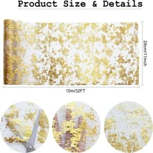 1 Miếng Vàng Khăn trải bàn , Lung linh Kim loại Vàng Lưới Bìa bảng Cho đám cưới , Sinh nhật , Buổi tiệc , Giáng sinh Đồ trang trí - Hoa hồng vàng - Xem 2