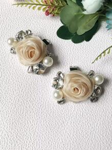 2pcs Flower & Faux Pearl Decor Shoe Decorations, Stylish Shoe Decorations For Pumps - Apricot - View 4