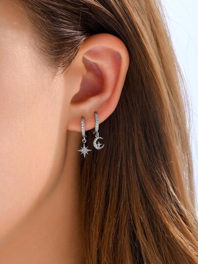 方晶鋯石太陽和月亮耳墜