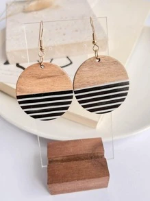 1 đôi bông tai thả sọc gỗ thời trang cho phụ nữ để trang trí hàng ngày - Nhiều màu - Xem 1