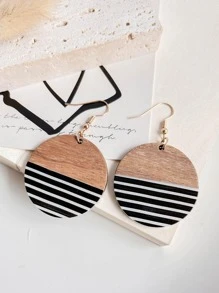1 đôi bông tai thả sọc gỗ thời trang cho phụ nữ để trang trí hàng ngày - Nhiều màu - Xem 3