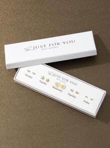 10入組/套時尚銅方晶鋯石和雛菊裝飾耳釘適合女士日常裝飾 - 彩色 - 查看 2