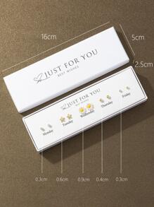 10入組/套時尚銅方晶鋯石和雛菊裝飾耳釘適合女士日常裝飾 - 彩色 - 查看 5