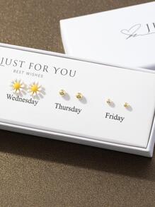 10入組/套時尚銅方晶鋯石和雛菊裝飾耳釘適合女士日常裝飾 - 彩色 - 查看 4