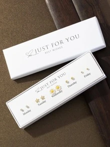 10入組/套時尚銅方晶鋯石和雛菊裝飾耳釘適合女士日常裝飾 - 彩色 - 查看 1