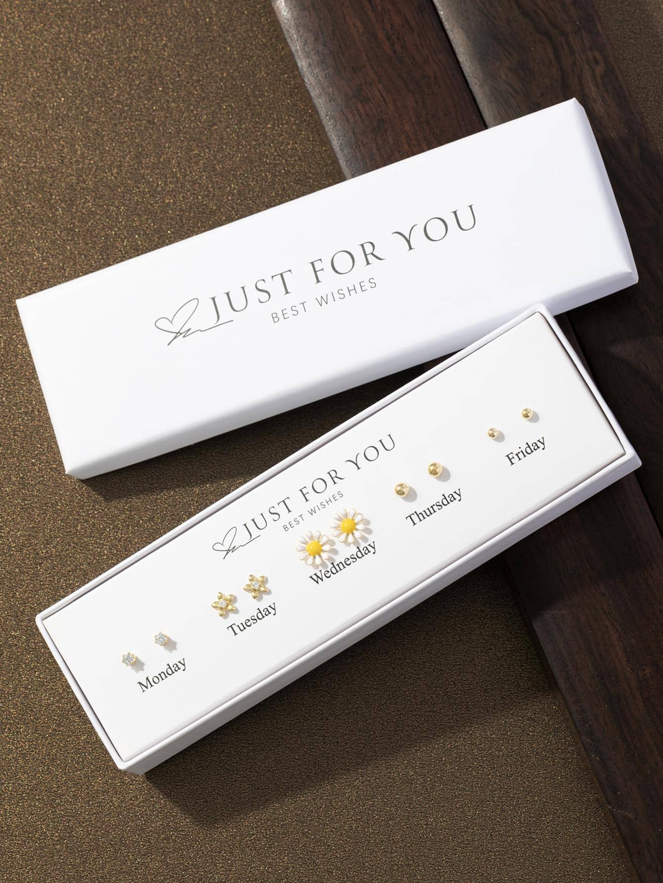 10入組/套時尚銅方晶鋯石和雛菊裝飾耳釘適合女士日常裝飾 - 彩色 - 查看 1