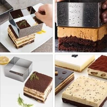 3件套方形不锈钢蛋糕模具，DIY烘焙四边形慕斯圈模具 - 銀色 - 查看 11