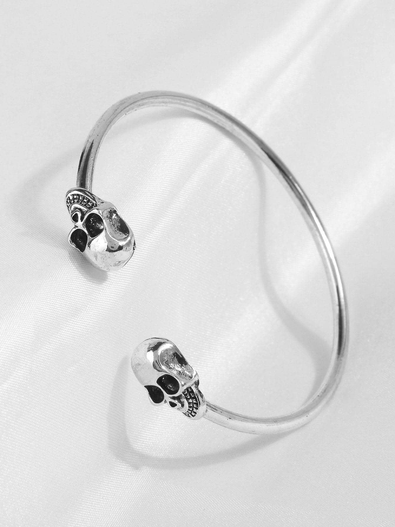 Hộp sọ trang trí Cuff Bangle - Màu Bạc Cổ - Xem 1