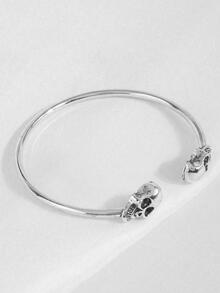 Hộp sọ trang trí Cuff Bangle - Màu Bạc Cổ - Xem 3