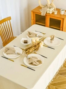 1pc Tassel Tablecloth, High-End Party, Birthday Party - Beige - View 2
