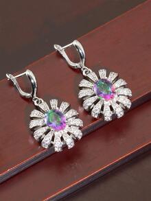 4入組/套流行花卉設計鋯石鑲嵌耳環、戒指、吊墜項鍊婚禮珠寶套裝