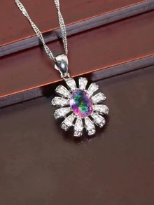 4入組/套流行花卉設計鋯石鑲嵌耳環、戒指、吊墜項鍊婚禮珠寶套裝