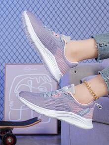 Giày chạy bộ có dây buộc phía trước họa tiết chữ cái dành cho nữ, Giày thể thao - Màu tím - Xem 3